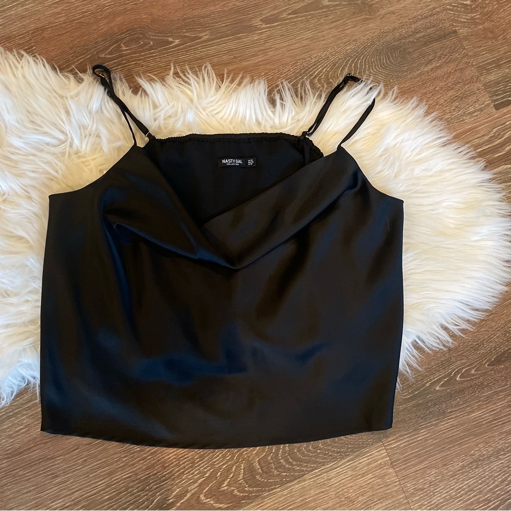 Nasty Gal Black Silky Draped Cami Top ~ Cropped ~ 18